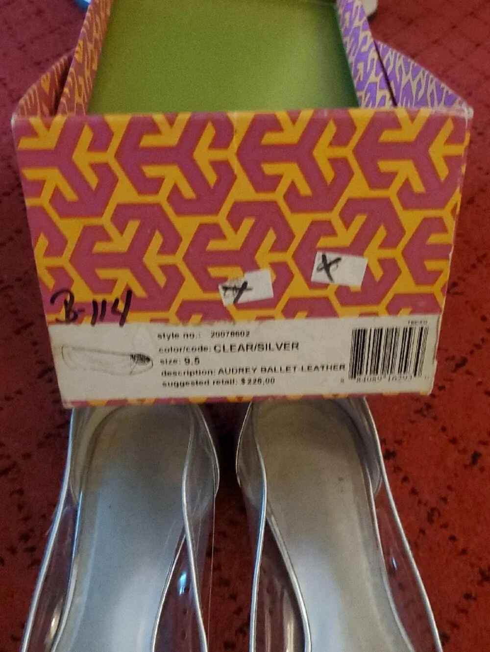 Tory Burch Metallic Silver Round-Toe Logo Ballet Flats